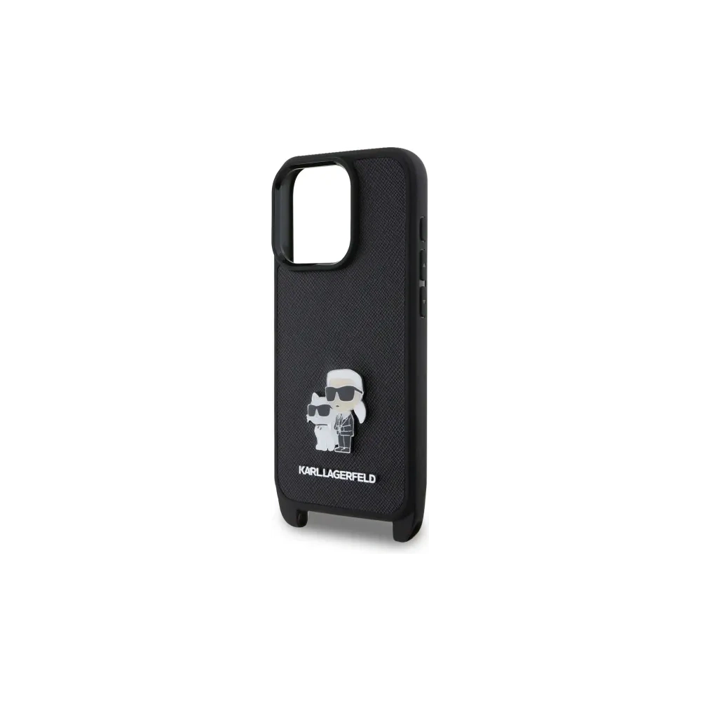 Etui Karl Lagerfeld KLHCP16LSAKCPBK Apple iPhone 16 Pro hardcase Saffiano Karl&Choupette Metal Pin CBDY Strap czarny/black