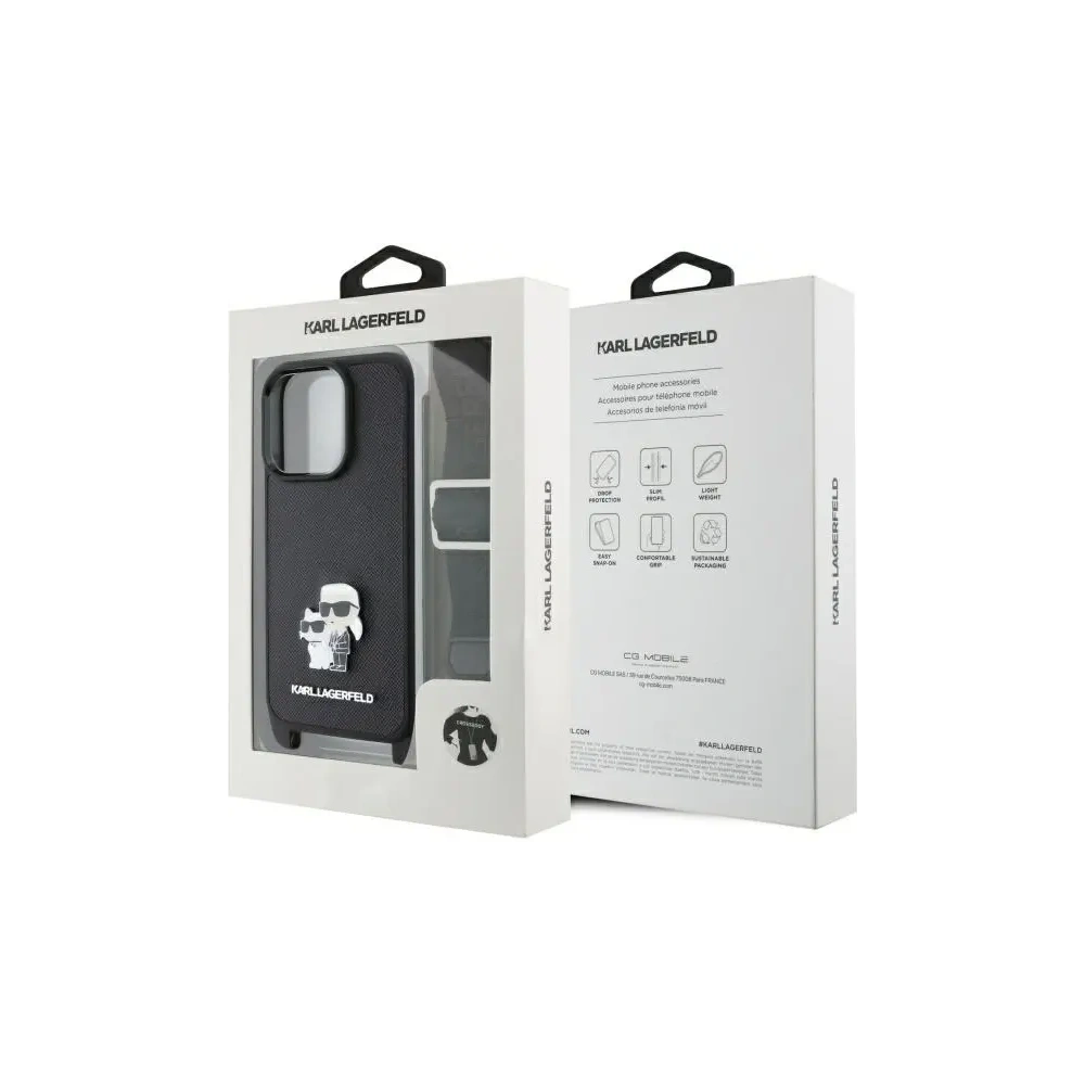Etui Karl Lagerfeld KLHCP16LSAKCPBK Apple iPhone 16 Pro hardcase Saffiano Karl&Choupette Metal Pin CBDY Strap czarny/black