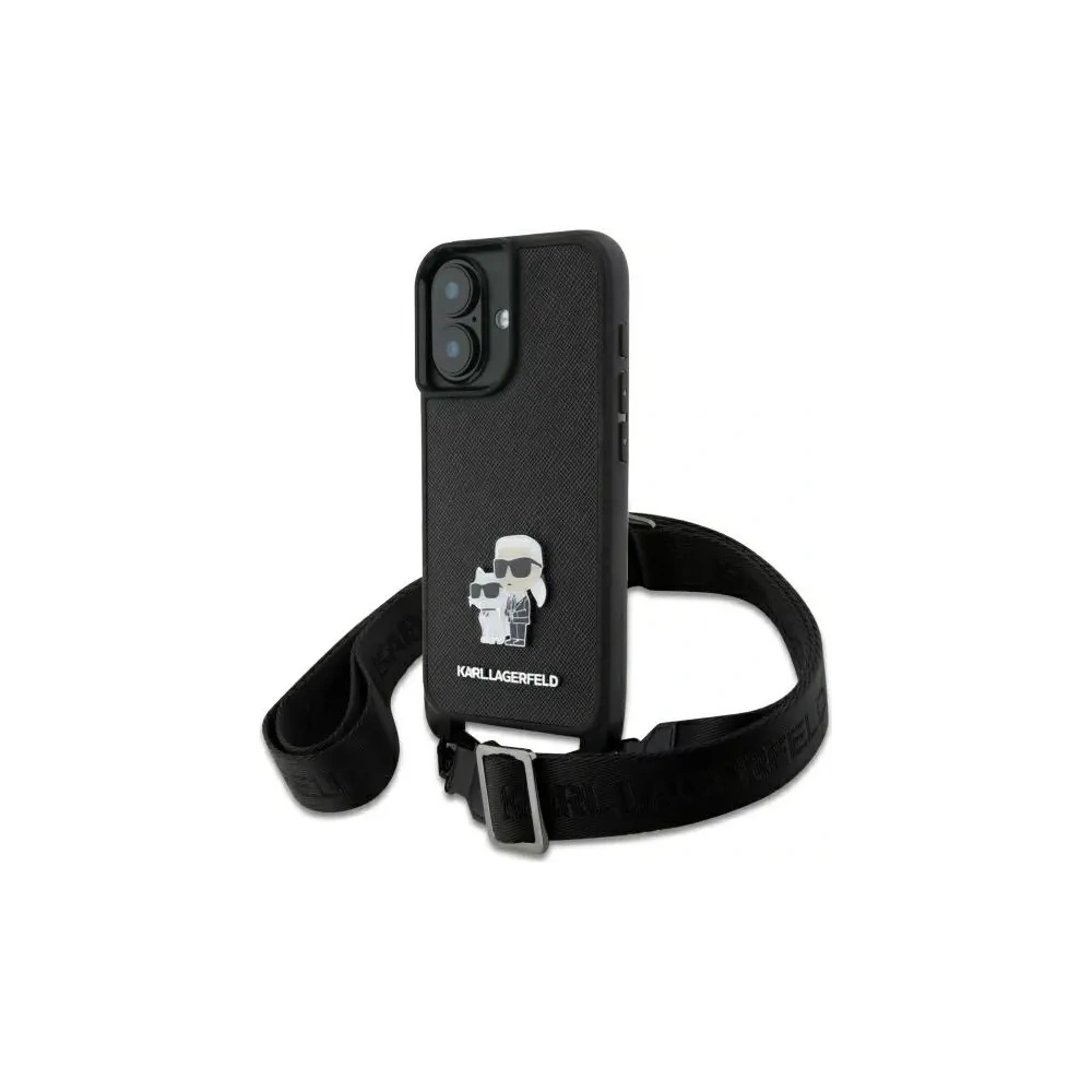 Etui Karl Lagerfeld KLHCP16SSAKCPBK Apple iPhone 16 hardcase Saffiano Karl&Choupette Metal Pin CBDY Strap czarny/black