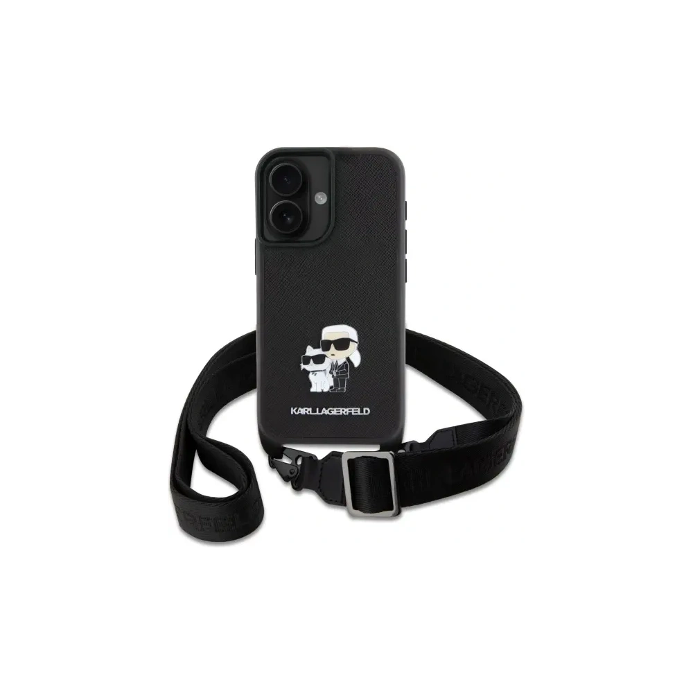 Etui Karl Lagerfeld KLHCP16SSAKCPBK Apple iPhone 16 hardcase Saffiano Karl&Choupette Metal Pin CBDY Strap czarny/black