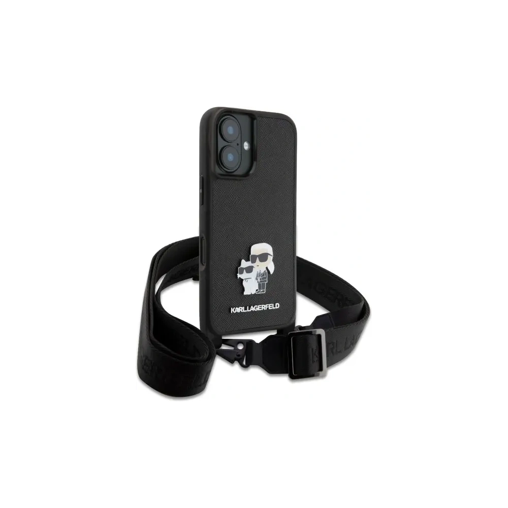 Etui Karl Lagerfeld KLHCP16SSAKCPBK Apple iPhone 16 hardcase Saffiano Karl&Choupette Metal Pin CBDY Strap czarny/black