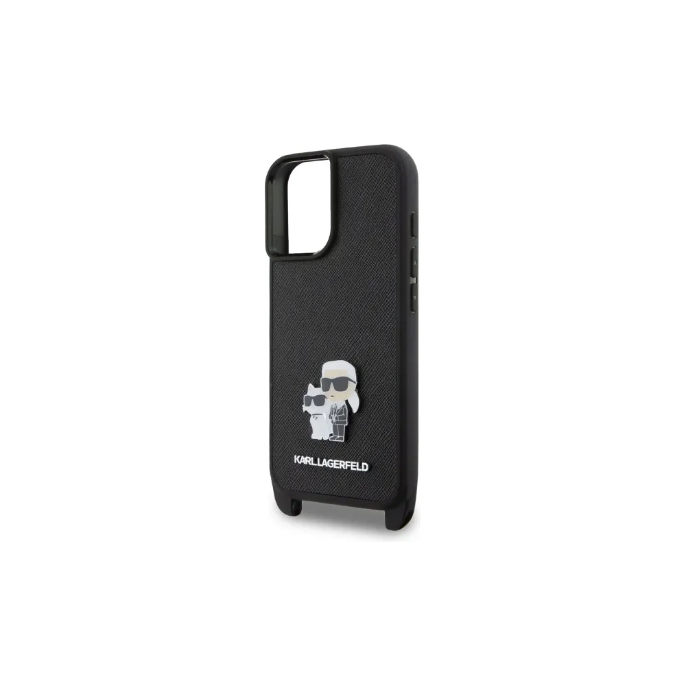 Etui Karl Lagerfeld KLHCP16SSAKCPBK Apple iPhone 16 hardcase Saffiano Karl&Choupette Metal Pin CBDY Strap czarny/black