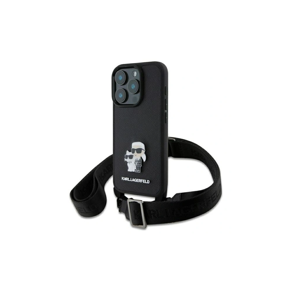 Etui Karl Lagerfeld KLHCP16XSAKCPBK Apple iPhone 16 Pro Max hardcase Saffiano Karl&Choupette Metal Pin CBDY Strap czarny/black