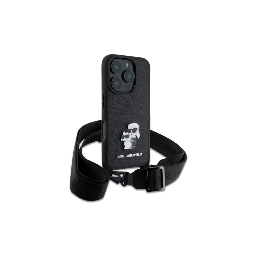 Etui Karl Lagerfeld KLHCP16XSAKCPBK Apple iPhone 16 Pro Max hardcase Saffiano Karl&Choupette Metal Pin CBDY Strap czarny/black