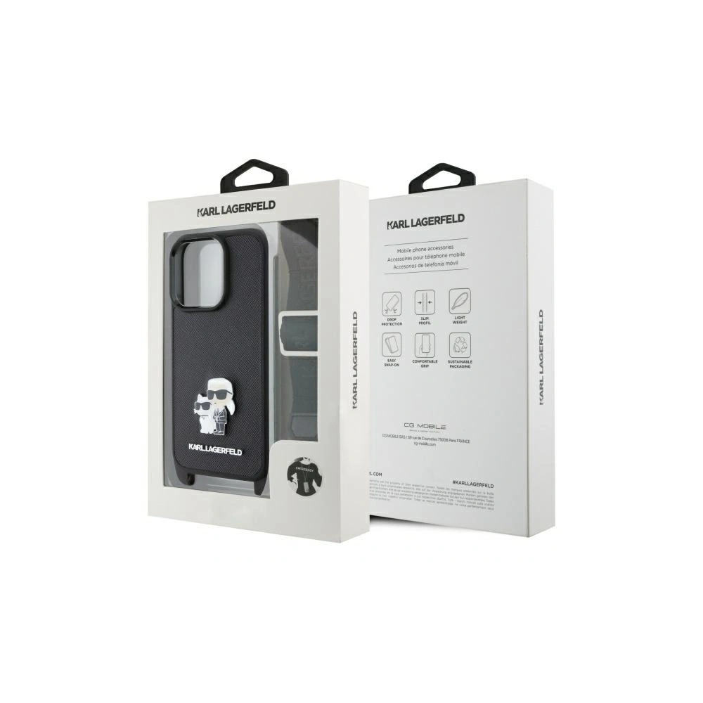 Etui Karl Lagerfeld KLHCP16XSAKCPBK Apple iPhone 16 Pro Max hardcase Saffiano Karl&Choupette Metal Pin CBDY Strap czarny/black