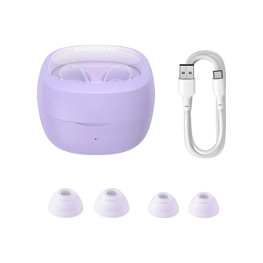 Bezprzewodowe słuchawki dokanałowe TWS Baseus Bowie WM02 OS Bluetooth 5.3 fioletowe