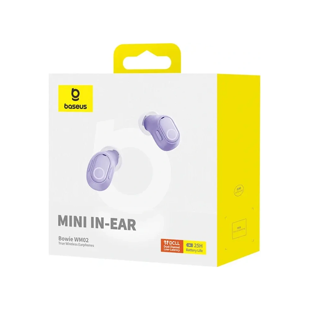 Bezprzewodowe słuchawki dokanałowe TWS Baseus Bowie WM02 OS Bluetooth 5.3 fioletowe
