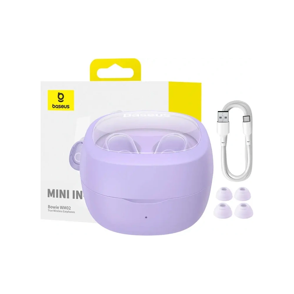 Bezprzewodowe słuchawki dokanałowe TWS Baseus Bowie WM02 OS Bluetooth 5.3 fioletowe