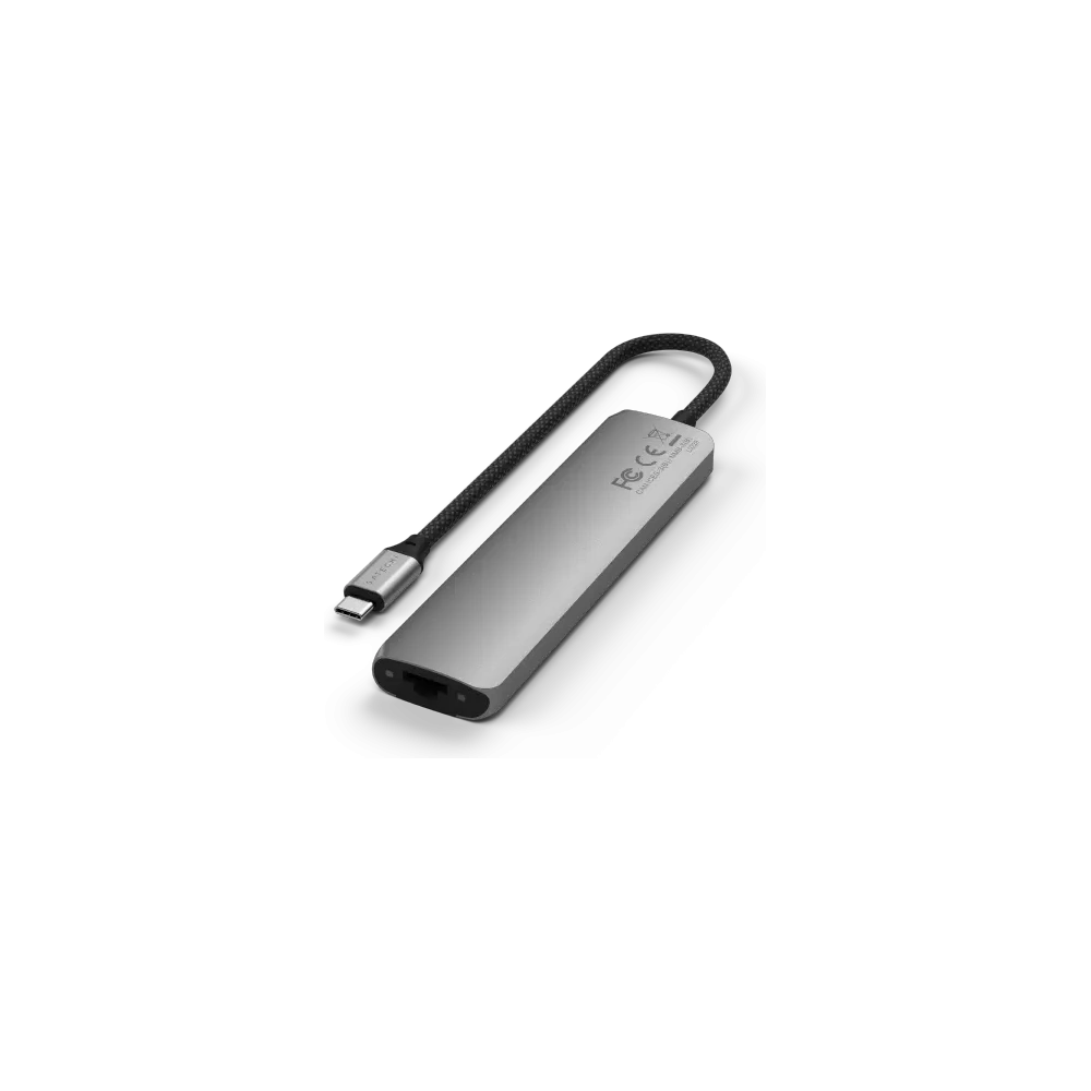 HUB Satechi 7-in-1 USB-C Slim Multiport Adapter with Ethernet USB-C / 2xUSB-A, USB-C PD, HDMI 4K, czytnik kart, Ethernet space grey