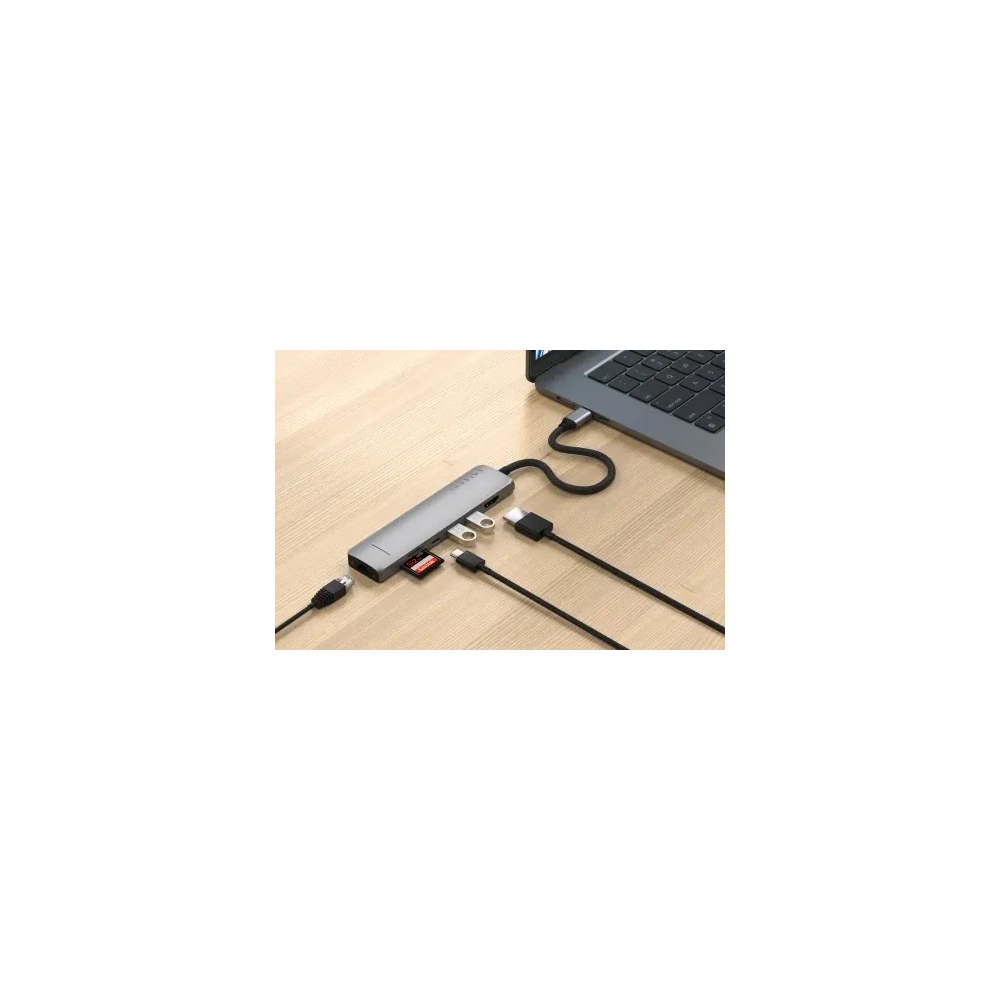 HUB Satechi 7-in-1 USB-C Slim Multiport Adapter with Ethernet USB-C / 2xUSB-A, USB-C PD, HDMI 4K, czytnik kart, Ethernet space grey