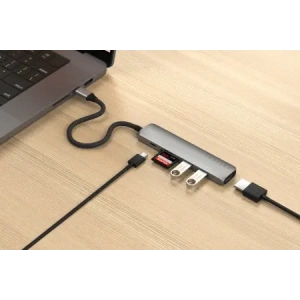 Kup HUB Satechi 6-in-1 USB-C Slim Multiport Adapter USB-C / 2xUSB-A, USB-C, 4K HDMI, čtečka karet space grey - STH171 - {ean13} - Sklep Home Screen