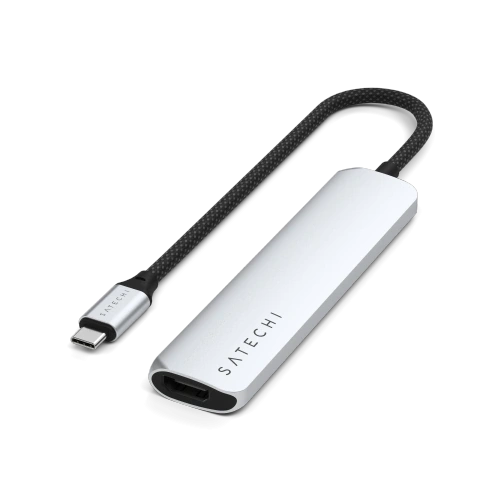 Buy Satechi 6-in-1 HUB USB-C Slim Multiport Adapter USB-C / 2xUSB-A, USB-C, 4K HDMI, card reader silver - STH173 - {ean13} - Home Screen Store Europe
