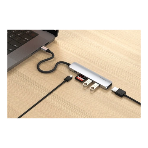 Buy Satechi 6-in-1 HUB USB-C Slim Multiport Adapter USB-C / 2xUSB-A, USB-C, 4K HDMI, card reader silver - STH173 - {ean13} - Home Screen Store Europe
