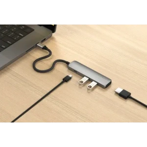 Kup Satechi 4-in-1 HUB USB-C Slim Multiport Adapter 4K USB-C / 2xUSB-A, USB-C, 4K HDMI space grey - STH174 - {ean13} - Sklep Home Screen
