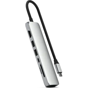 Kup Satechi 7-in-1 HUB USB-C Slim Multiport Adapter mit Ethernet USB-C / 2xUSB-A, USB-C PD, HDMI 4K, Kartenleser, Ethernet silber - STH175 - {ean13} - Sklep Home Screen