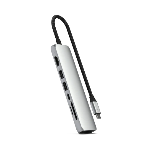 Kup Satechi adaptor multiport USB-C Slim 7-in-1 cu Ethernet USB-C / 2xUSB-A, USB-C PD, HDMI 4K, cititor de carduri, Ethernet argintiu - STH175 - {ean13} - Sklep Home Screen