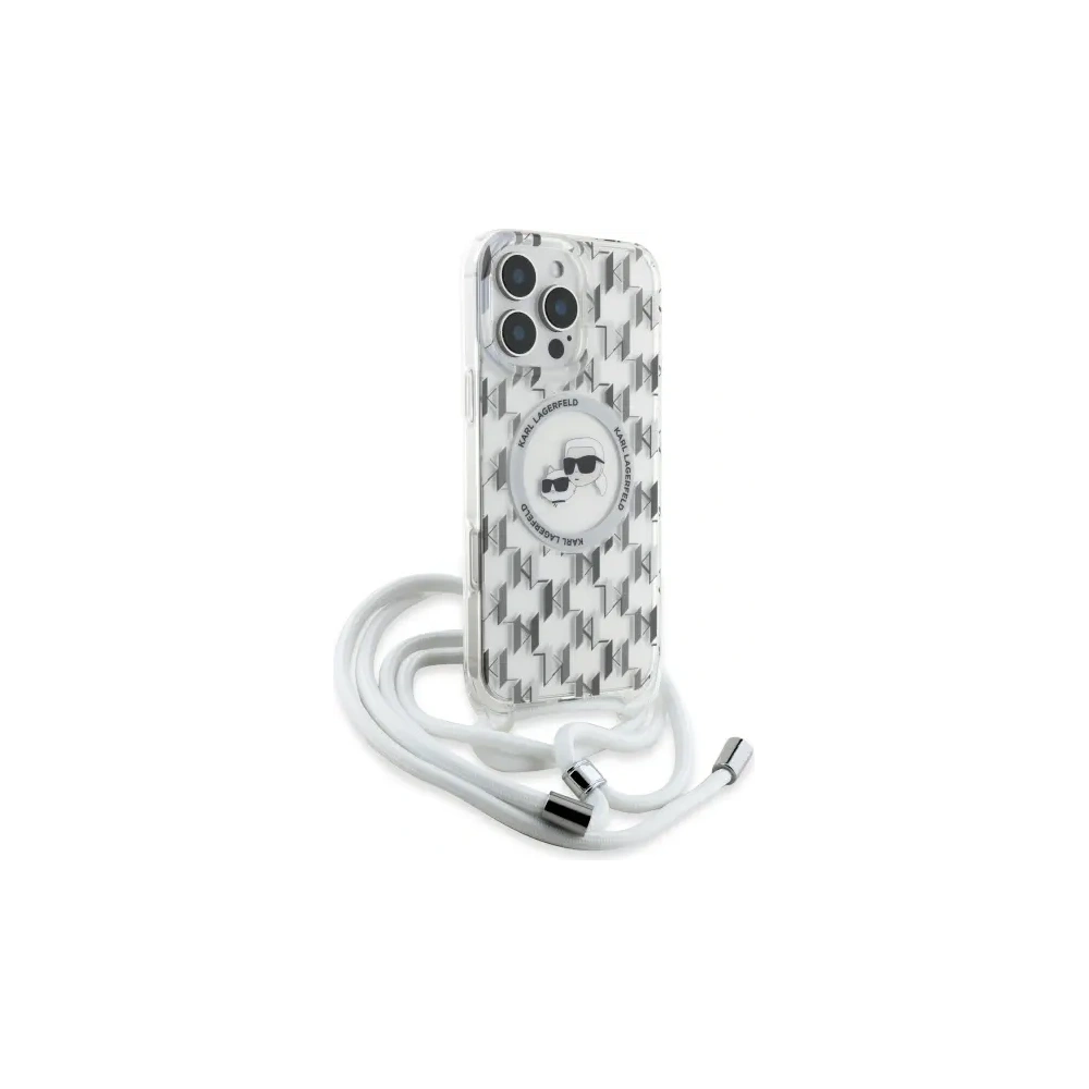 Etui Karl Lagerfeld KLHMP16LHCKCKLCT Apple iPhone 16 Pro hardcase IML Crossbody Monogram Karl & Choupette Head MagSafe transparent