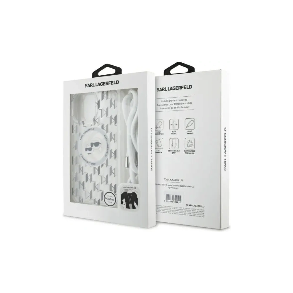 Etui Karl Lagerfeld KLHMP16LHCKCKLCT Apple iPhone 16 Pro hardcase IML Crossbody Monogram Karl & Choupette Head MagSafe transparent