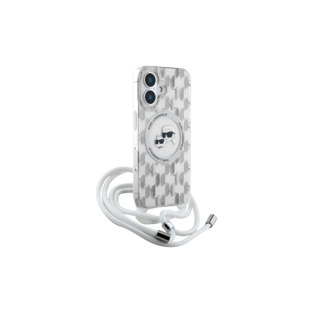 Etui Karl Lagerfeld KLHMP16SHCKCKLCT Apple iPhone 16 hardcase IML Crossbody Monogram Karl & Choupette Head MagSafe transparent