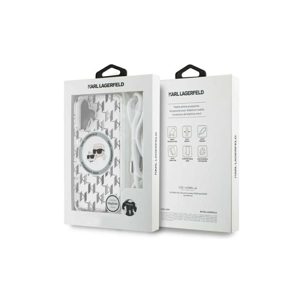 Etui Karl Lagerfeld KLHMP16SHCKCKLCT Apple iPhone 16 hardcase IML Crossbody Monogram Karl & Choupette Head MagSafe transparent