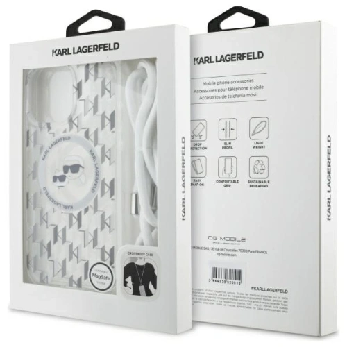 Buy Karl Lagerfeld KLHMP16XHCKCKLCT Apple iPhone 16 Pro Max hardcase IML Crossbody Monogram Karl & Choupette Head MagSafe transparent - KLD21864 - {ean13} - Home Screen Store Europe