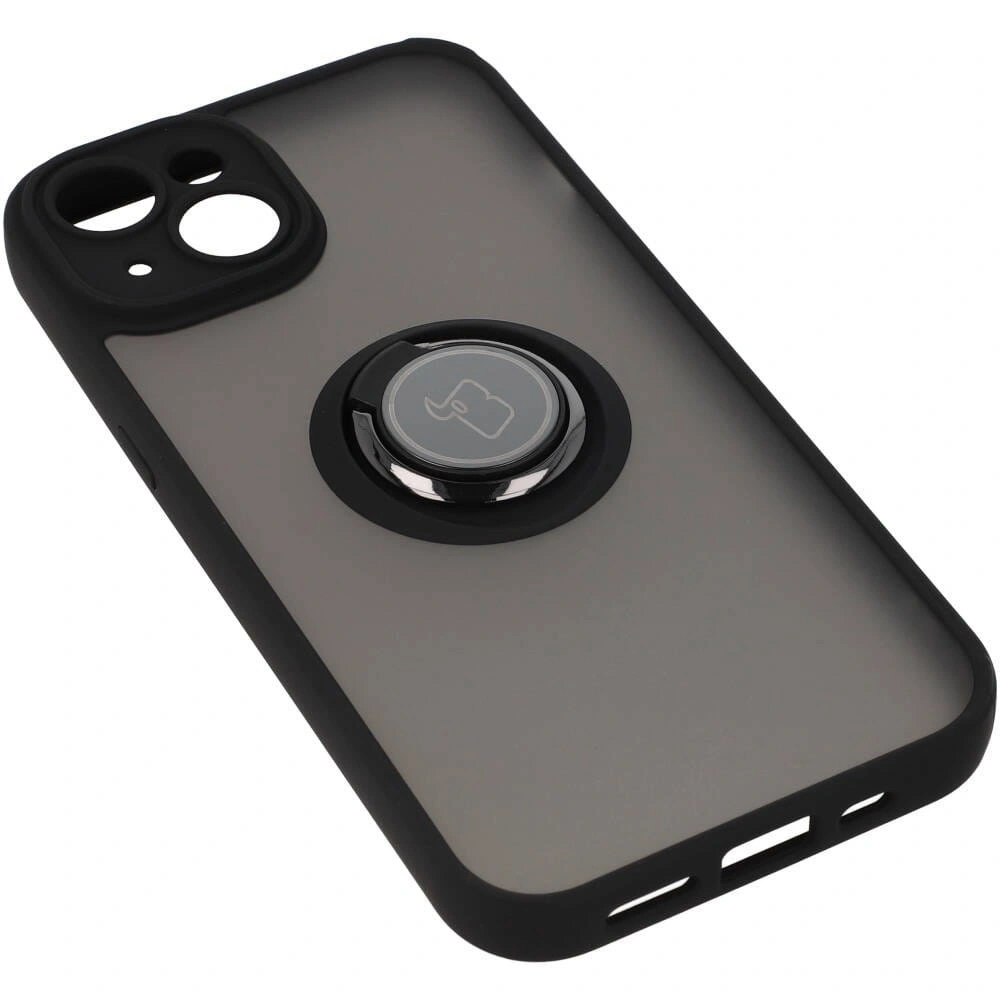 Etui z uchwytem na palec Bizon Case Hybrid Ring do Apple iPhone 14 przydymione z czarną ramką