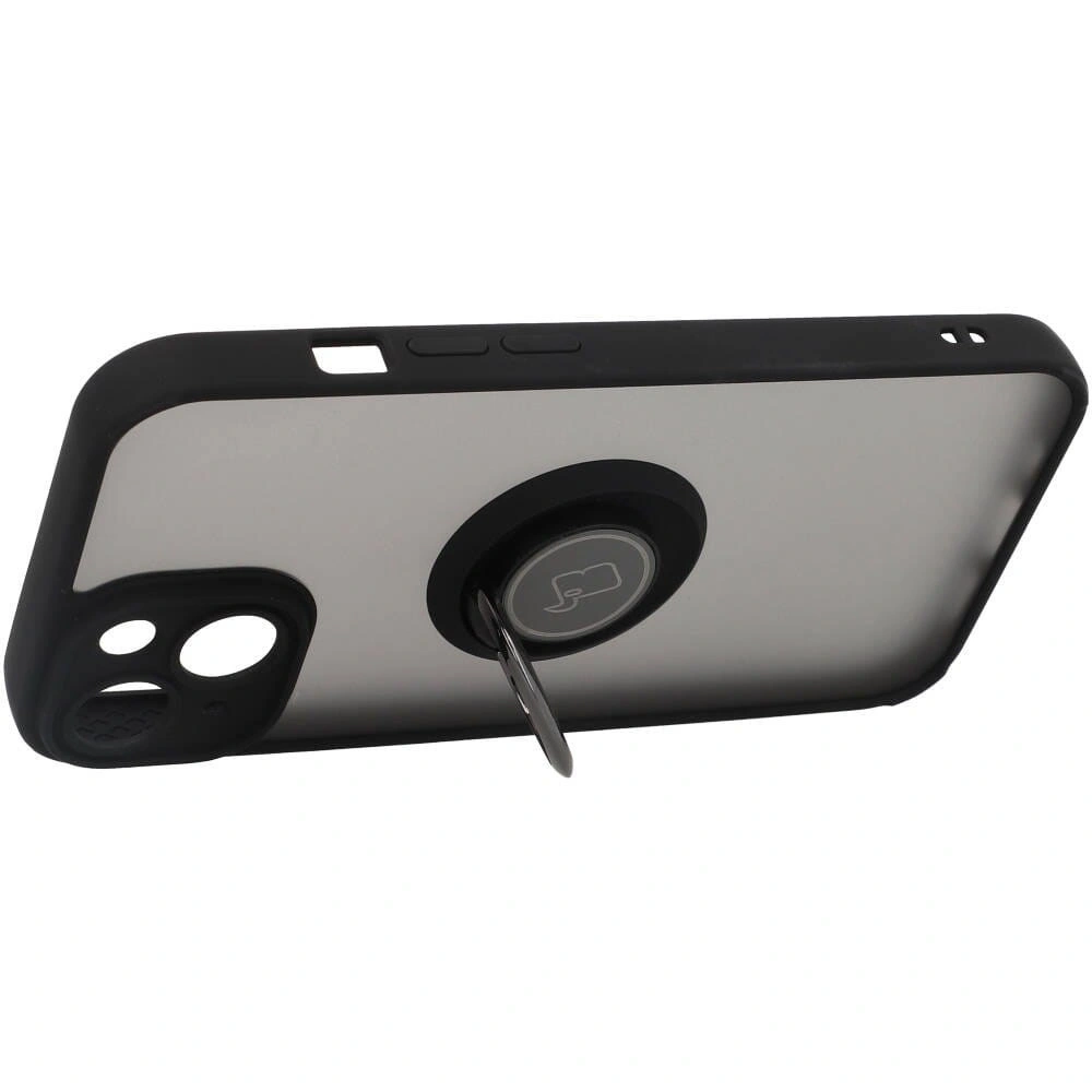 Etui z uchwytem na palec Bizon Case Hybrid Ring do Apple iPhone 14 przydymione z czarną ramką