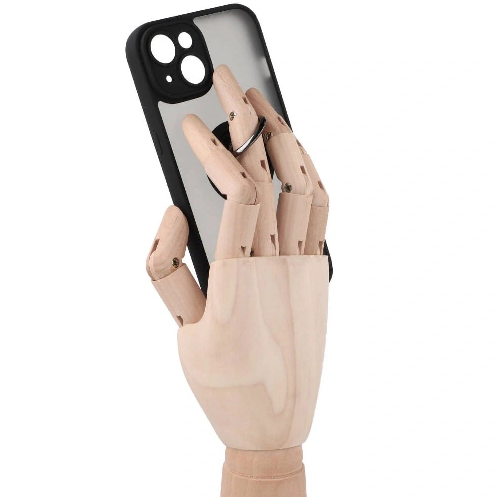 Etui z uchwytem na palec Bizon Case Hybrid Ring do Apple iPhone 14 przydymione z czarną ramką