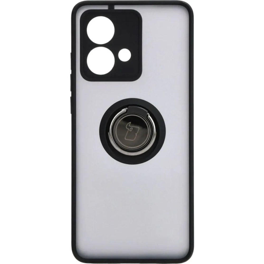 Etui z uchwytem na palec Bizon Case Hybrid Ring do Motorola Edge 40 Neo przydymione z czarną ramką
