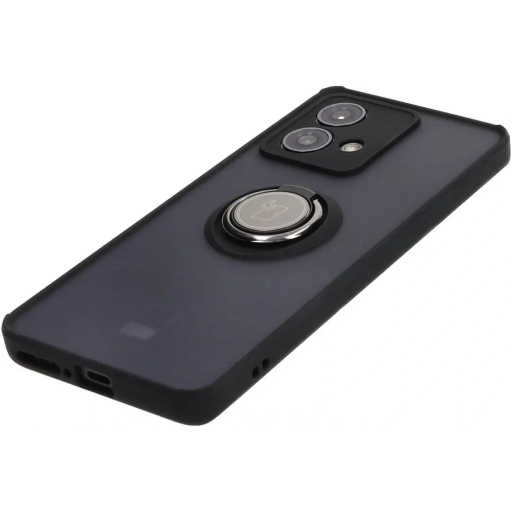 Etui z uchwytem na palec Bizon Case Hybrid Ring do Motorola Edge 40 Neo przydymione z czarną ramką