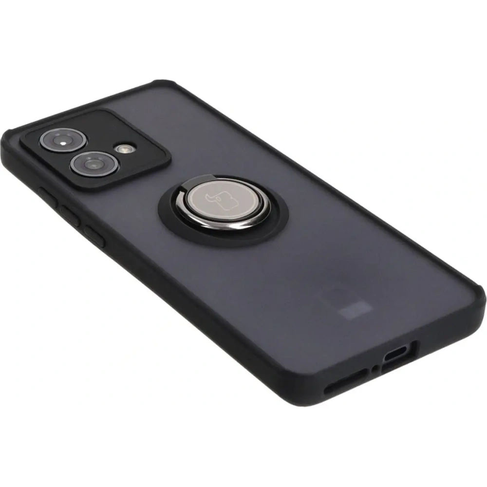 Etui z uchwytem na palec Bizon Case Hybrid Ring do Motorola Edge 40 Neo przydymione z czarną ramką