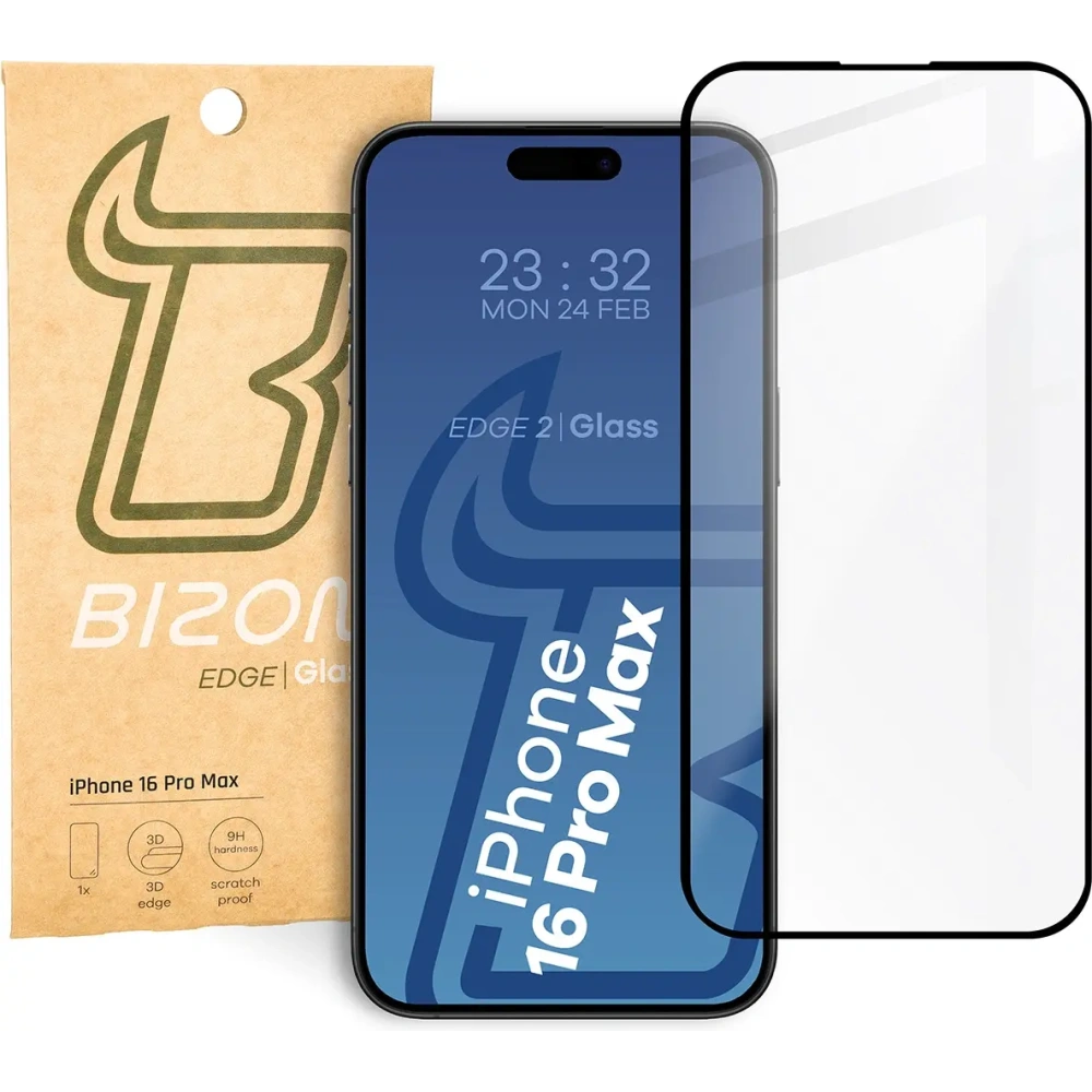 Szkło hartowane Bizon Glass Edge 2 do Apple iPhone 16 Pro Max czarna ramka