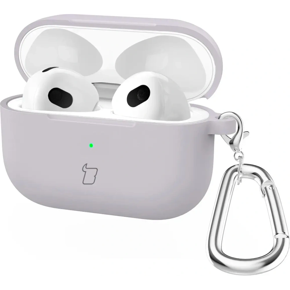 Silikonowe etui z karabińczykiem Bizon Case Headphone Silicone do Apple AirPods 4 jasnofioletowe