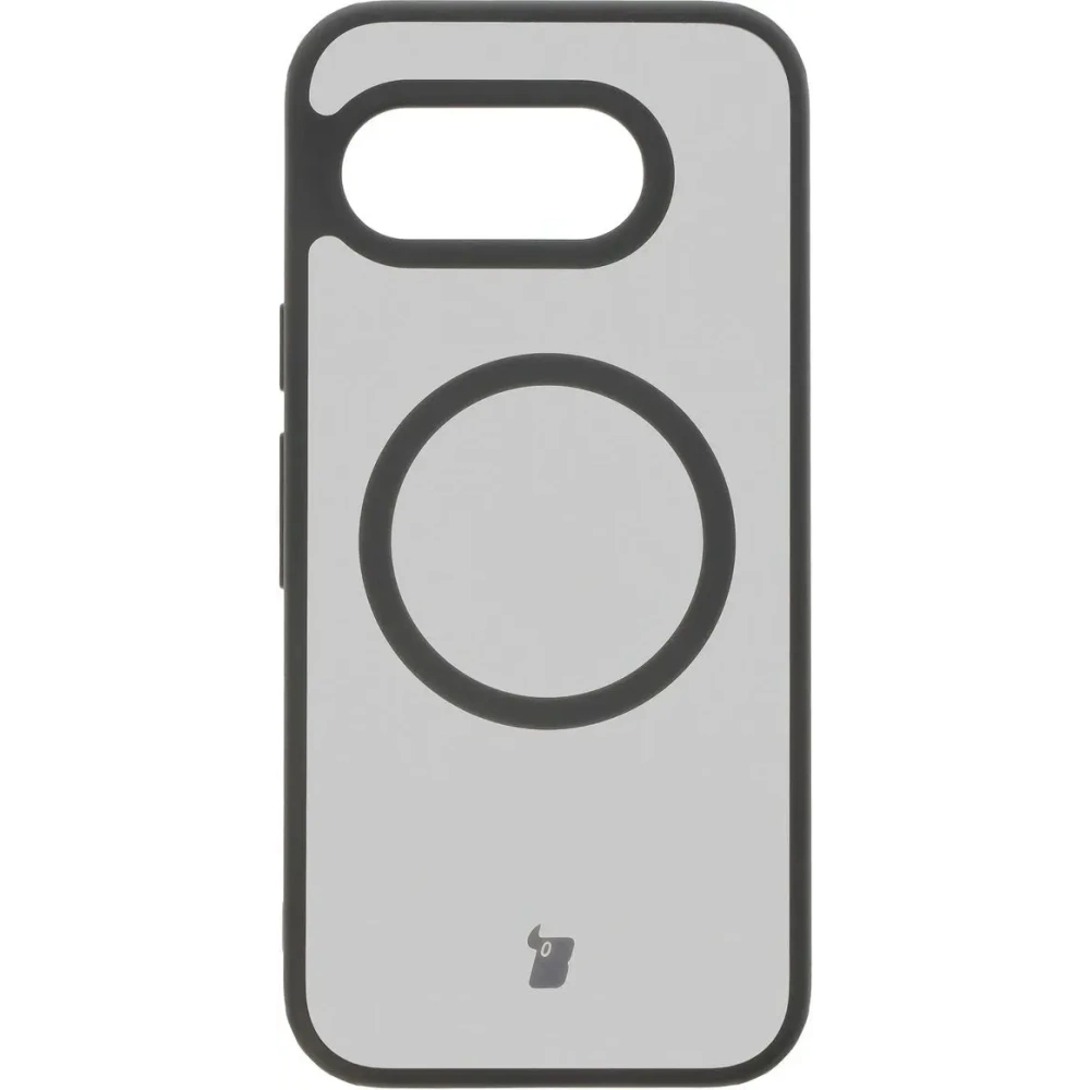 Etui z pierścieniem magnetycznym Bizon Case MatteO do Google Pixel 9a półprzezroczyste z czarną ramką