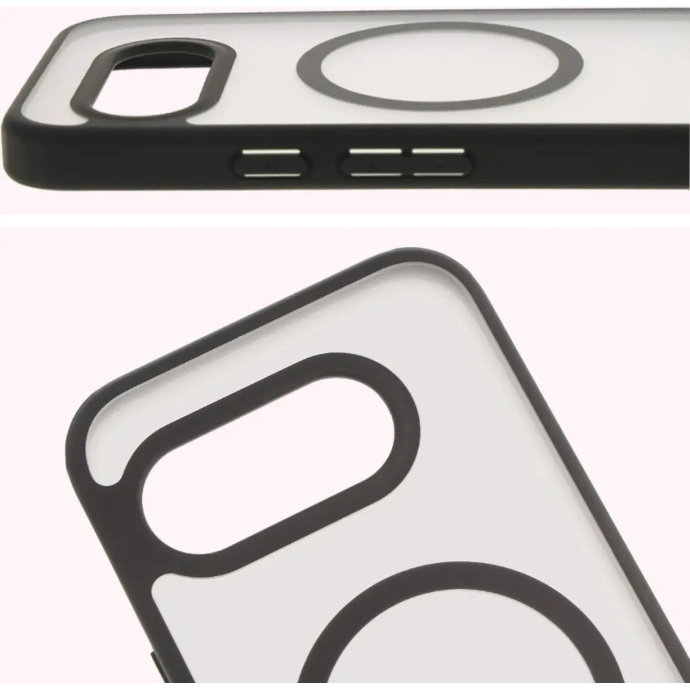 Etui z pierścieniem magnetycznym Bizon Case MatteO do Google Pixel 9a półprzezroczyste z czarną ramką