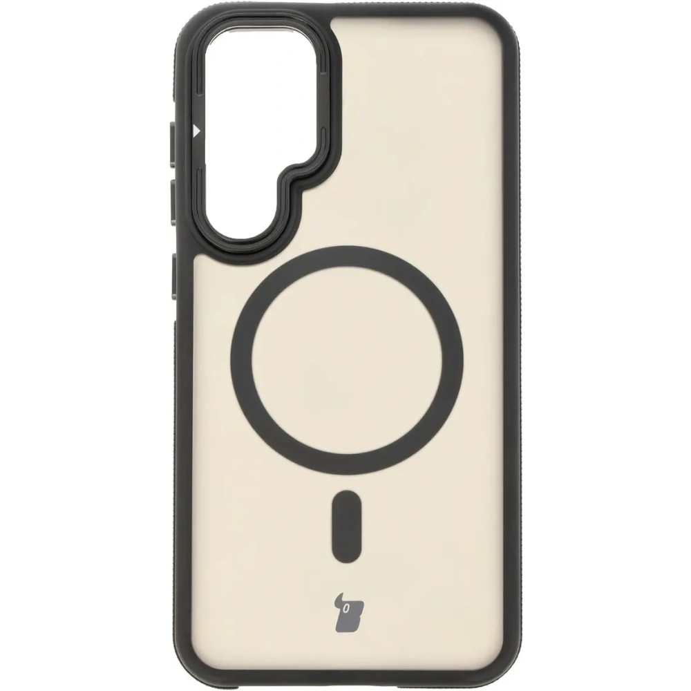 Etui z podstawką i pierścieniem magnetycznym Bizon Case Eclipse do Samsung Galaxy S25 Plus przydymione z czarną ramką