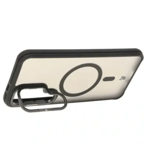 Etui z podstawką i pierścieniem magnetycznym Bizon Case Eclipse do Samsung Galaxy S25 Plus przydymione z czarną ramką