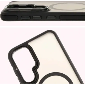 Etui z podstawką i pierścieniem magnetycznym Bizon Case Eclipse do Samsung Galaxy S25 Plus przydymione z czarną ramką