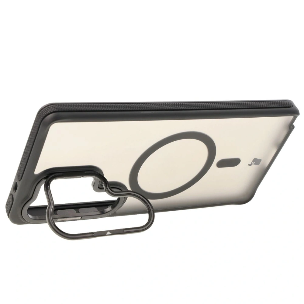 Etui z podstawką i pierścieniem magnetycznym Bizon Case Eclipse do Samsung Galaxy S25 Ultra przydymione z czarną ramką