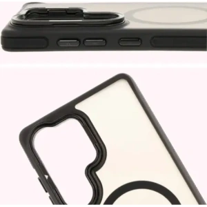 Etui z podstawką i pierścieniem magnetycznym Bizon Case Eclipse do Samsung Galaxy S25 Ultra przydymione z czarną ramką