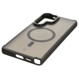 Etui z podstawką i pierścieniem magnetycznym Bizon Case Eclipse do Samsung Galaxy S25 Ultra przydymione z czarną ramką