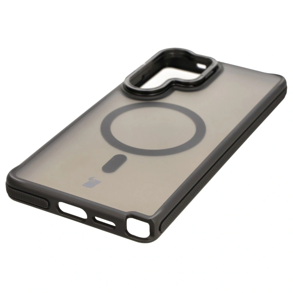 Etui z podstawką i pierścieniem magnetycznym Bizon Case Eclipse do Samsung Galaxy S25 Ultra przydymione z czarną ramką