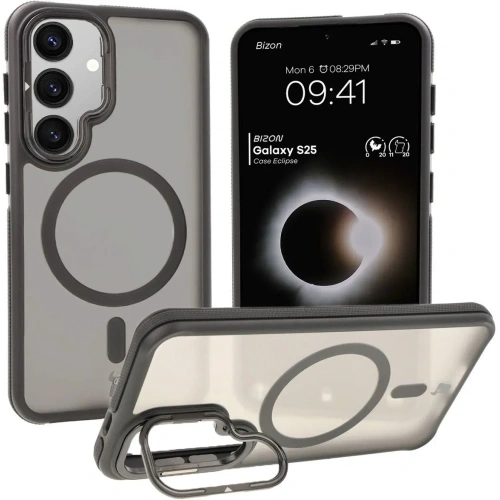 Kup Etui z podstawką i pierścieniem magnetycznym Bizon Case Eclipse do Samsung Galaxy S25 przydymione z czarną ramką - BIZ7960 - {ean13} - Sklep Home Screen