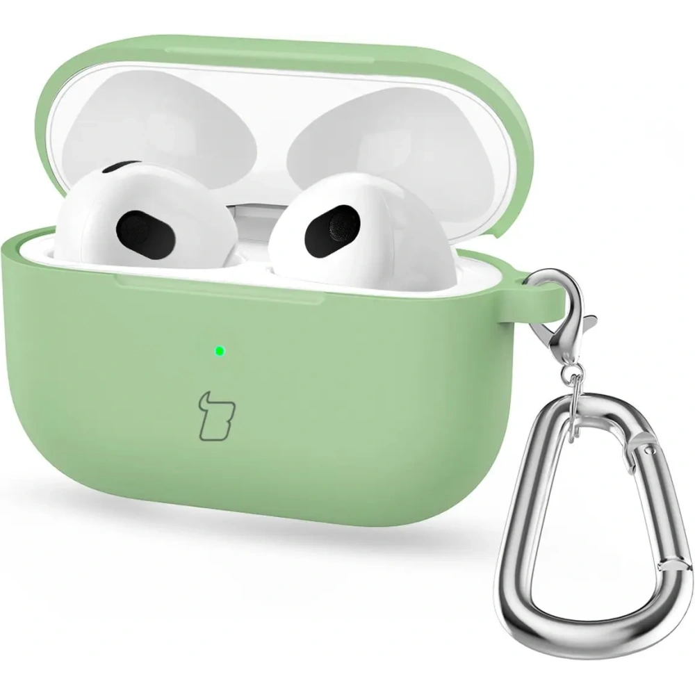 Silikonowe etui z karabińczykiem Bizon Case Headphone Silicone do Apple AirPods 4 jasnozielone