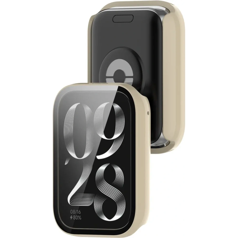 Etui ze szkłem do zegarka Bizon Case+Glass Watch do Xiaomi Mi Smart Band 9 Pro beżowe