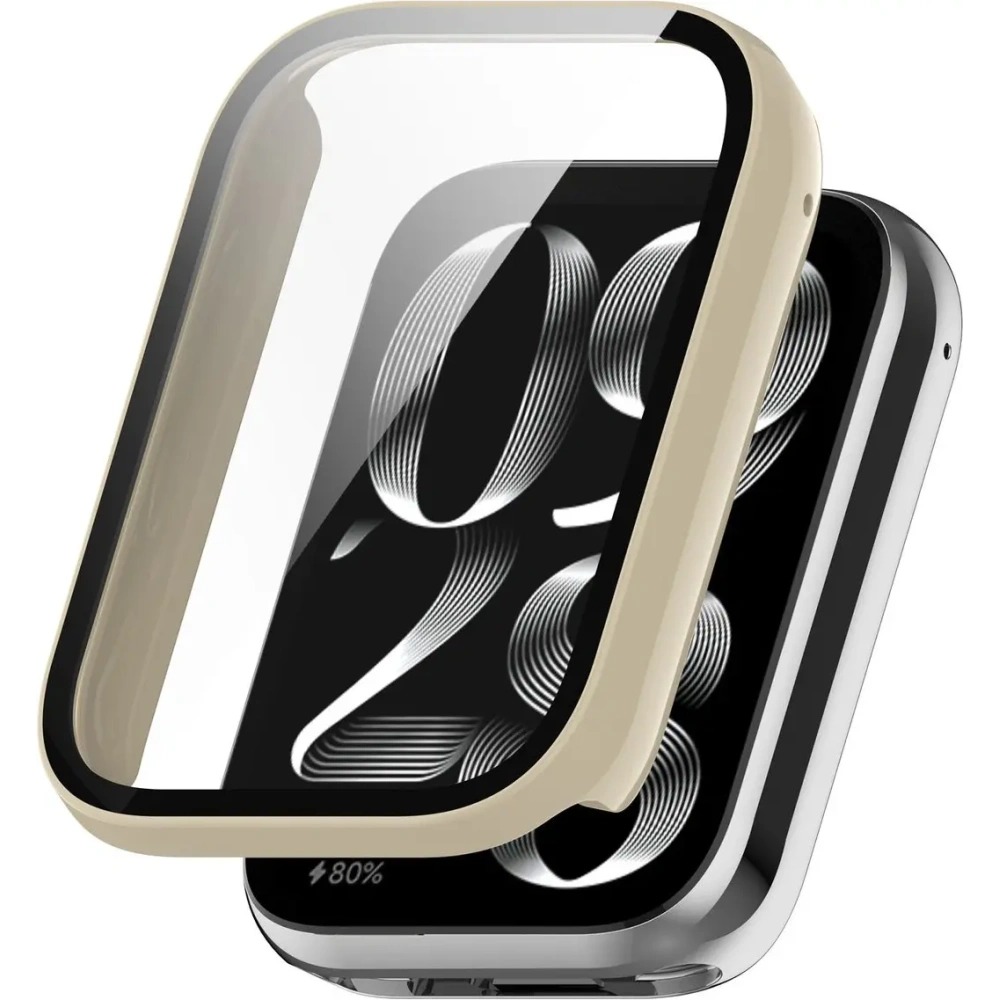 Etui ze szkłem do zegarka Bizon Case+Glass Watch do Xiaomi Mi Smart Band 9 Pro beżowe