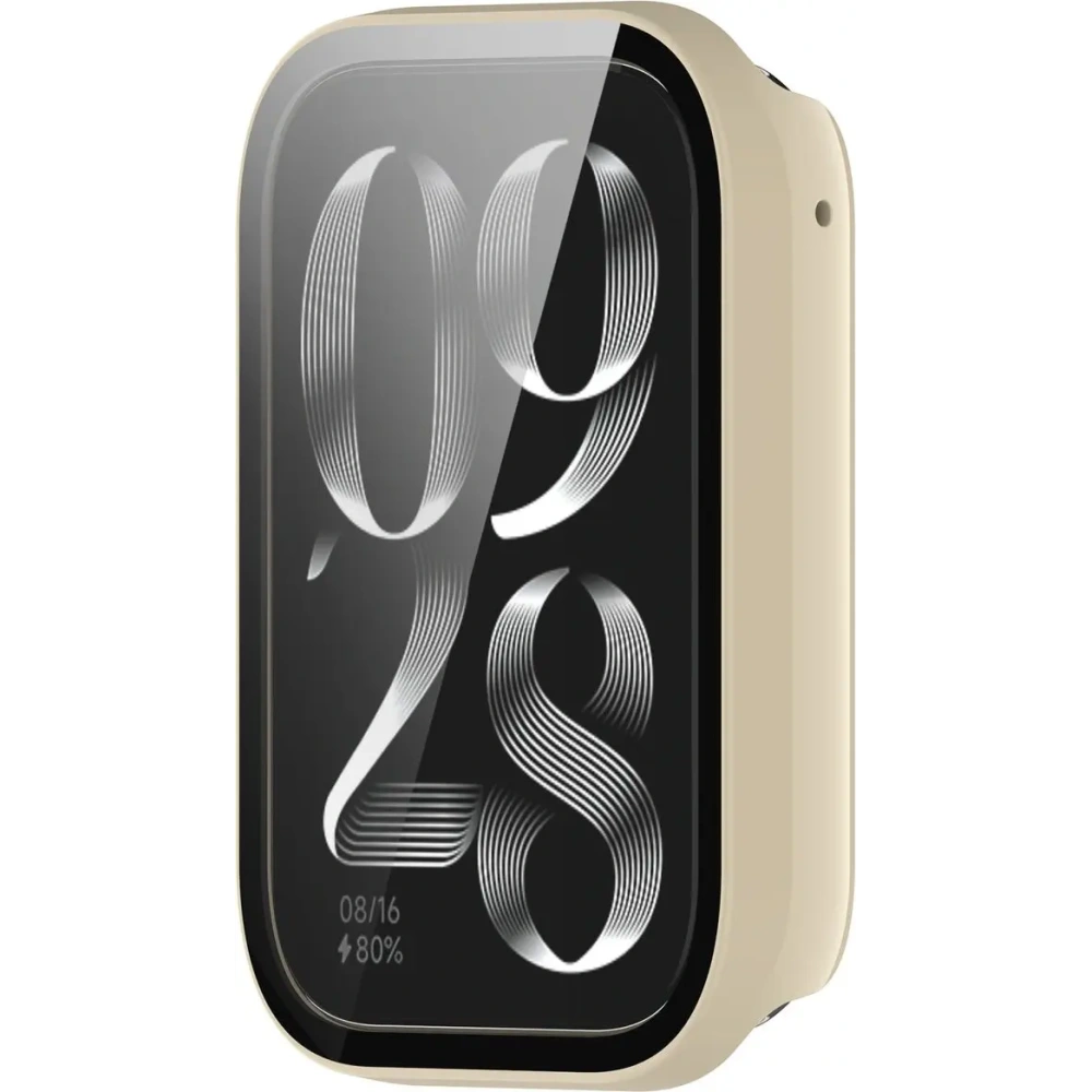 Etui ze szkłem do zegarka Bizon Case+Glass Watch do Xiaomi Mi Smart Band 9 Pro beżowe