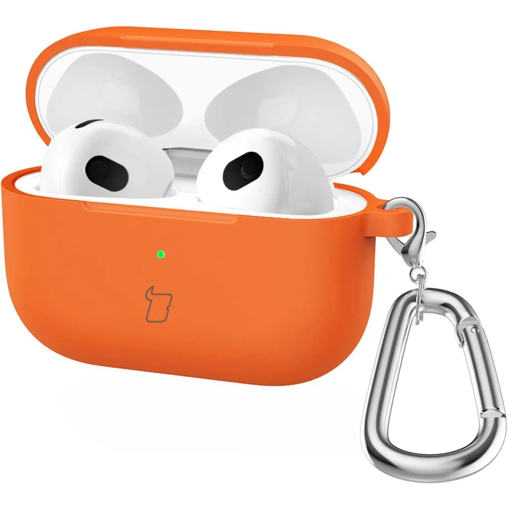 Silikonowe etui z karabińczykiem Bizon Case Headphone Silicone do Apple AirPods 4 pomarańczowe