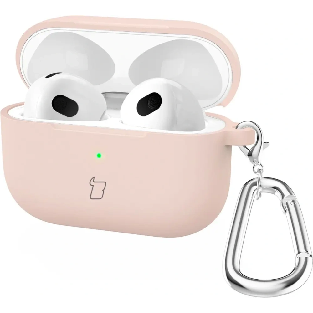 Silikonowe etui z karabińczykiem Bizon Case Headphone Silicone do Apple AirPods 4 jasnoróżowe