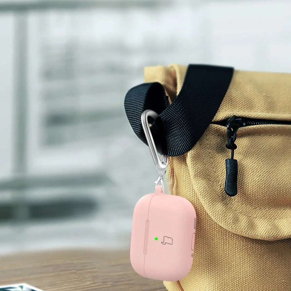 Silikonowe etui z karabińczykiem Bizon Case Headphone Silicone do Apple AirPods 4 jasnoróżowe